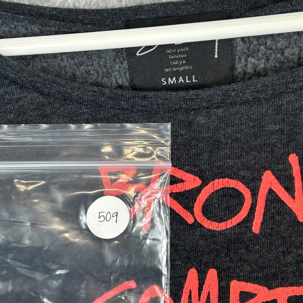 Stussy World Tour Graphic Sweatshirt Charcoal Gray Women Small Boat Neck Fleece - Picture 9 of 9